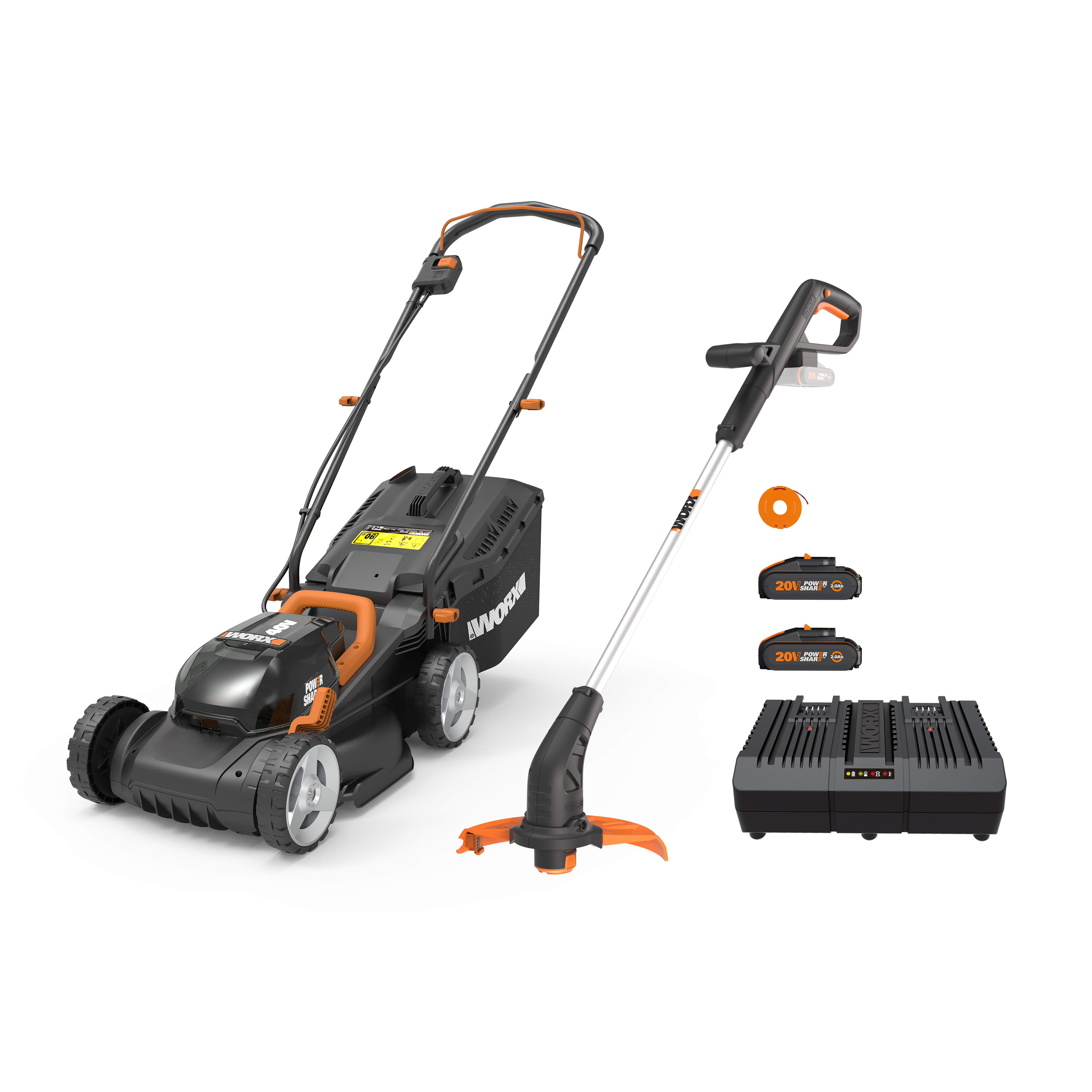 Twin Pack Cordless Lawnmower and String Trimmer Combo kit with 2x2